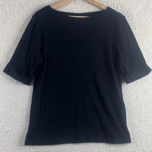 NWT Karen Scott Womens Black Cotton Half Sleeve Bateau Neck T-Shirt Petite PM